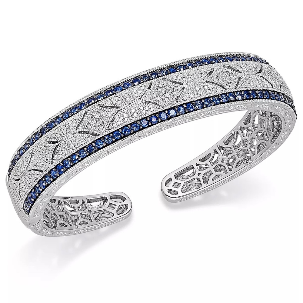 Sapphire Antique Cuff Bracelet in Sterling Silver